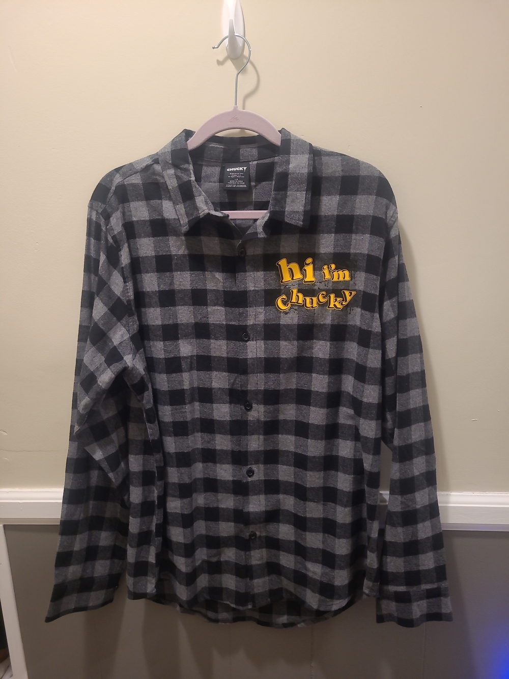 Hi I'm Chucky Gray Plaid Button-Down Shirt